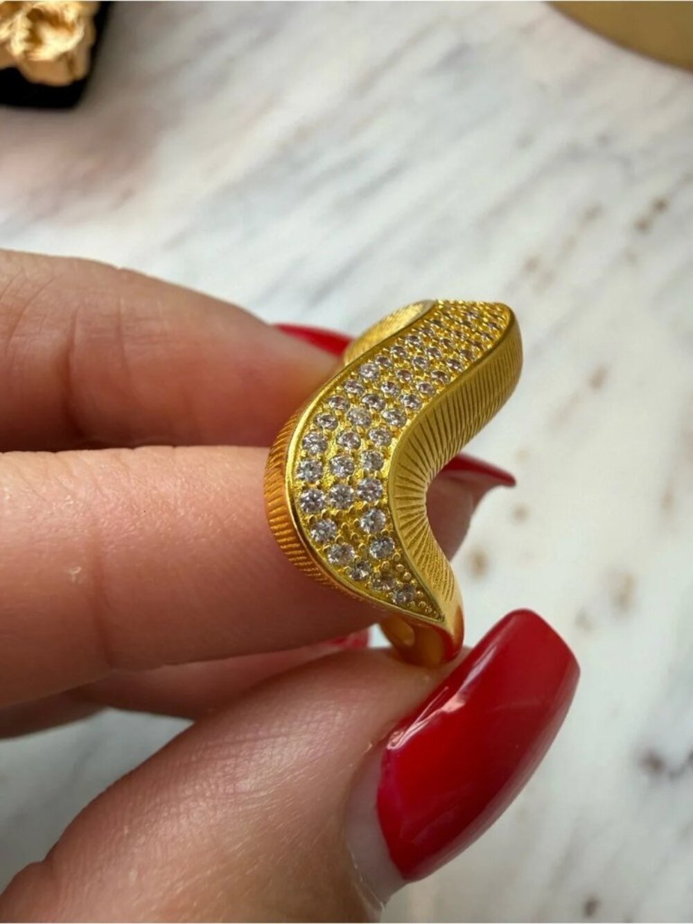 Gold Pave Wave Ring - Women Jewelry
